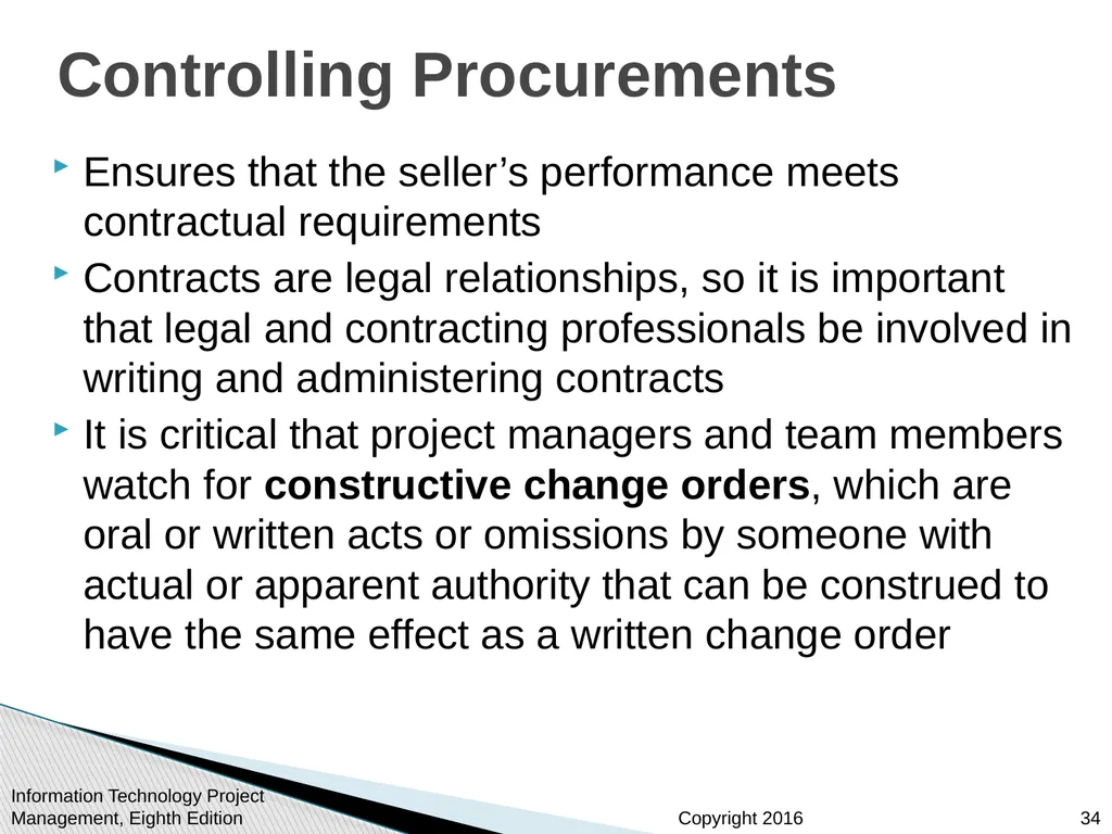 Chapter 12: Project Procurement Management - slide 34 of 41