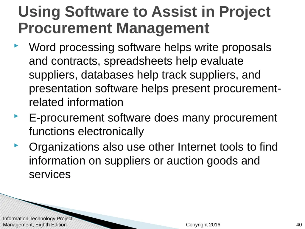 Chapter 12: Project Procurement Management - slide 40 of 41