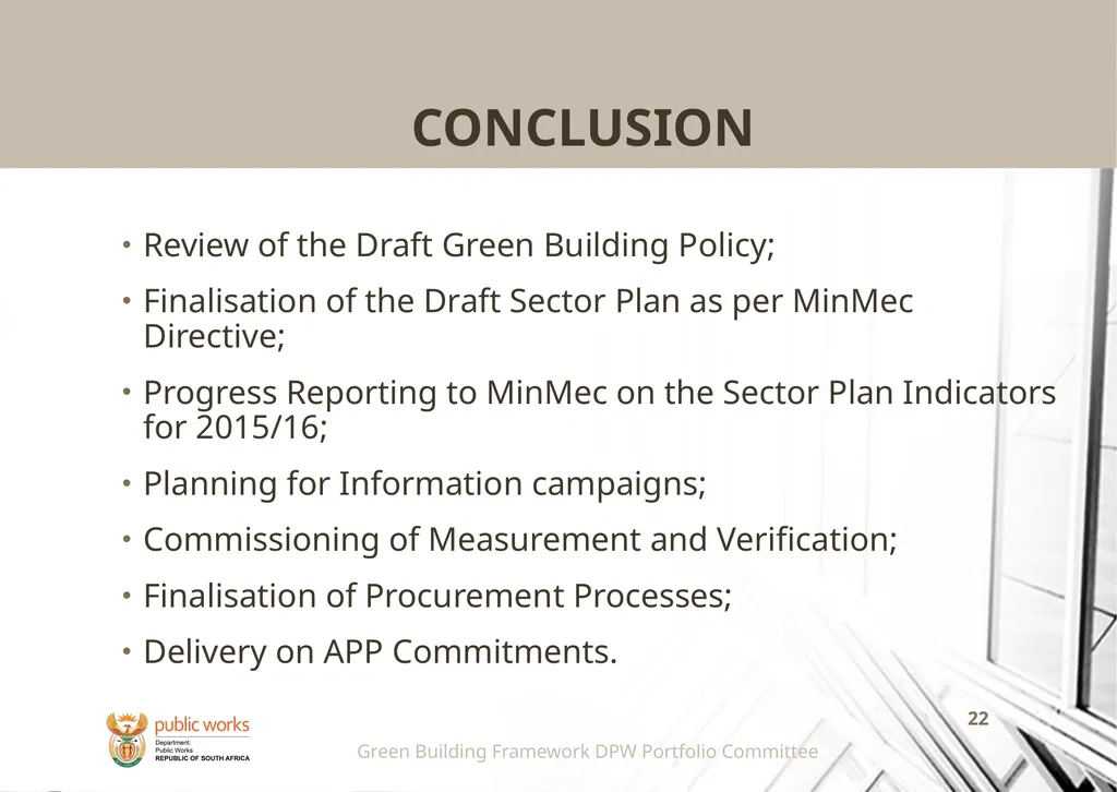 Presentation to the Portfolio Committee on Public - slide 22 of 23
