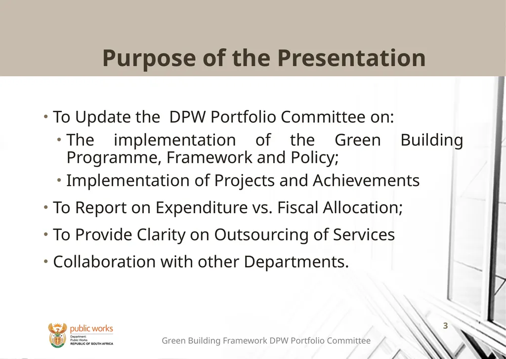 Presentation to the Portfolio Committee on Public - slide 3 of 23