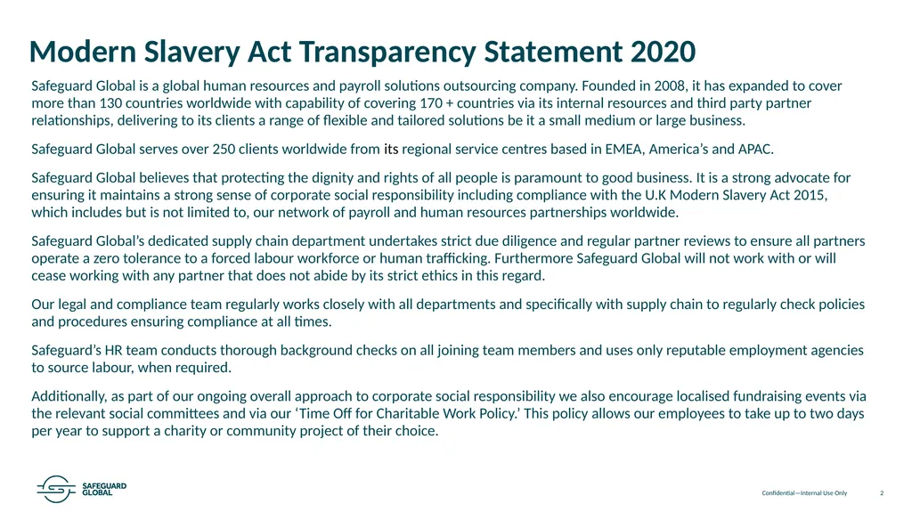 Modern Slavery Report 2020 This statement relates - slide 2 of 4