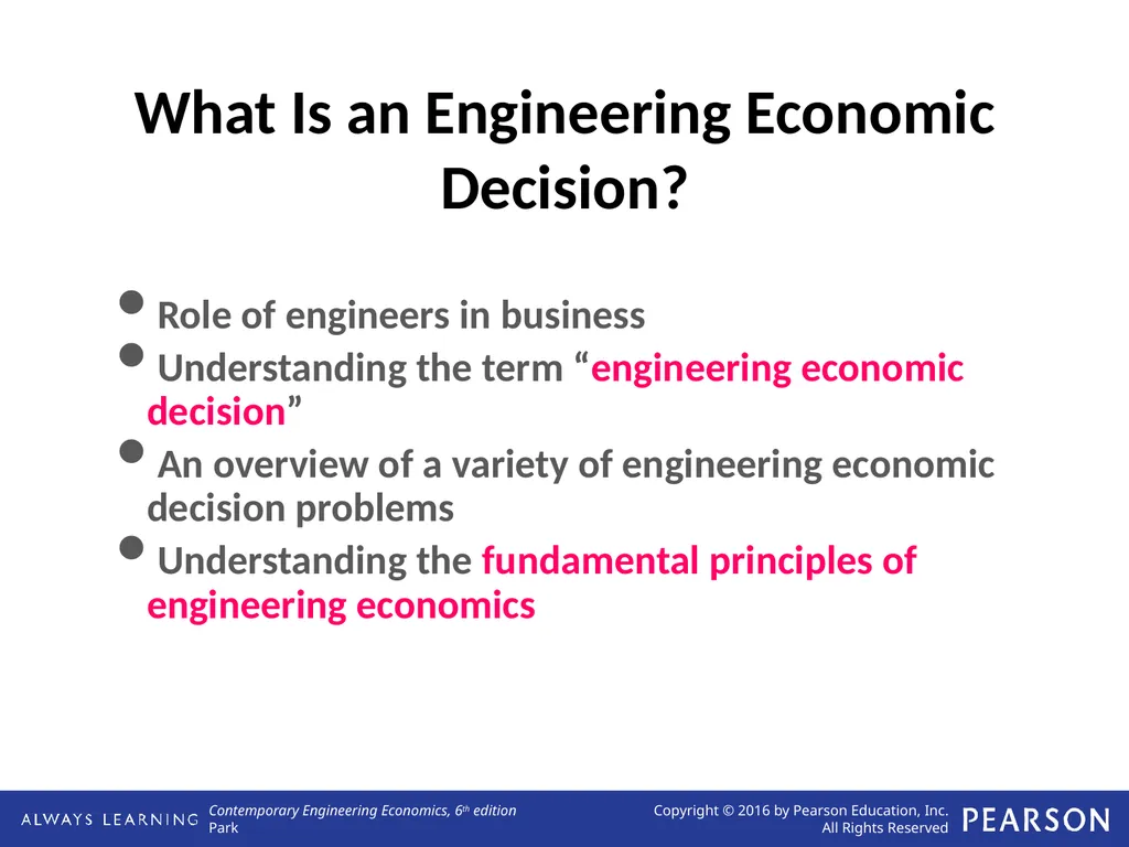 Engineering Economic Decisions Lecture No. 1 - slide 2 of 13