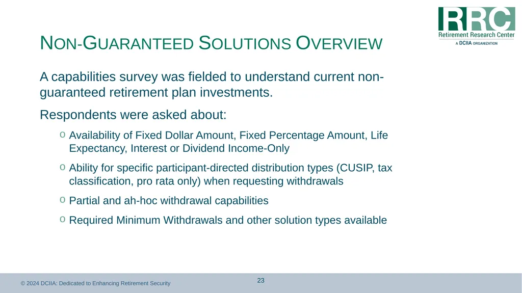 Retirement Income Solutions: Recordkeeper Study - slide 23 of 31