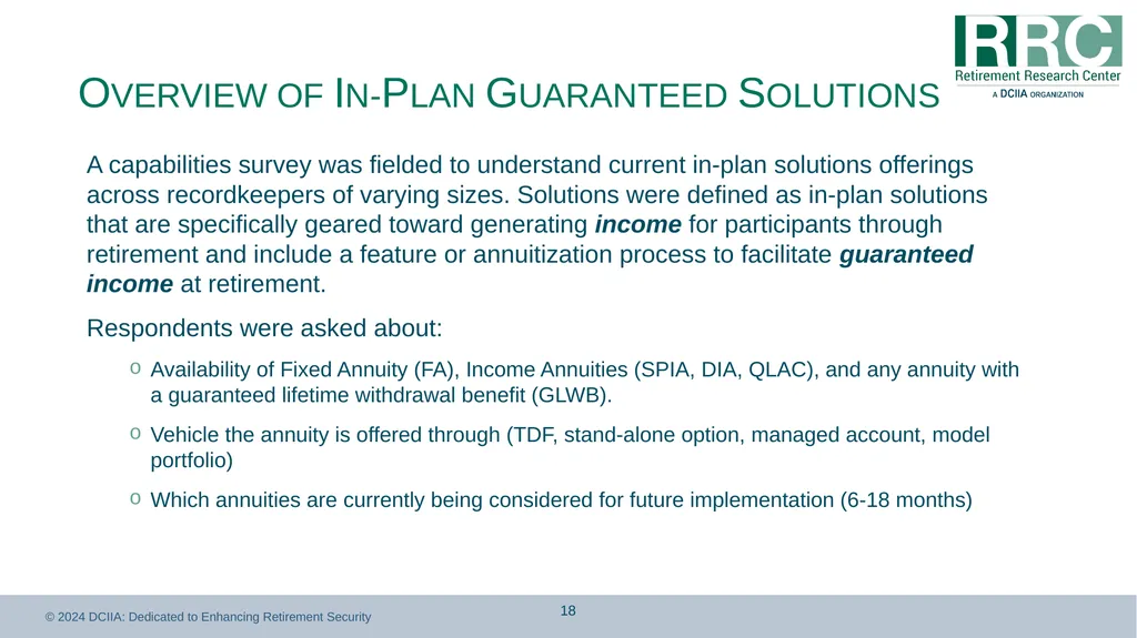 Retirement Income Solutions: Recordkeeper Study - slide 18 of 31