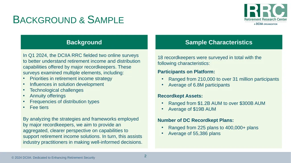 Retirement Income Solutions: Recordkeeper Study - slide 2 of 31