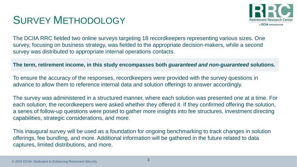 Retirement Income Solutions: Recordkeeper Study - slide 3 of 31