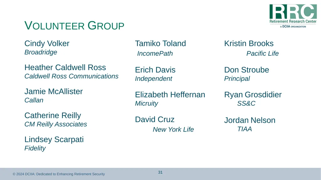 Retirement Income Solutions: Recordkeeper Study - slide 31 of 31
