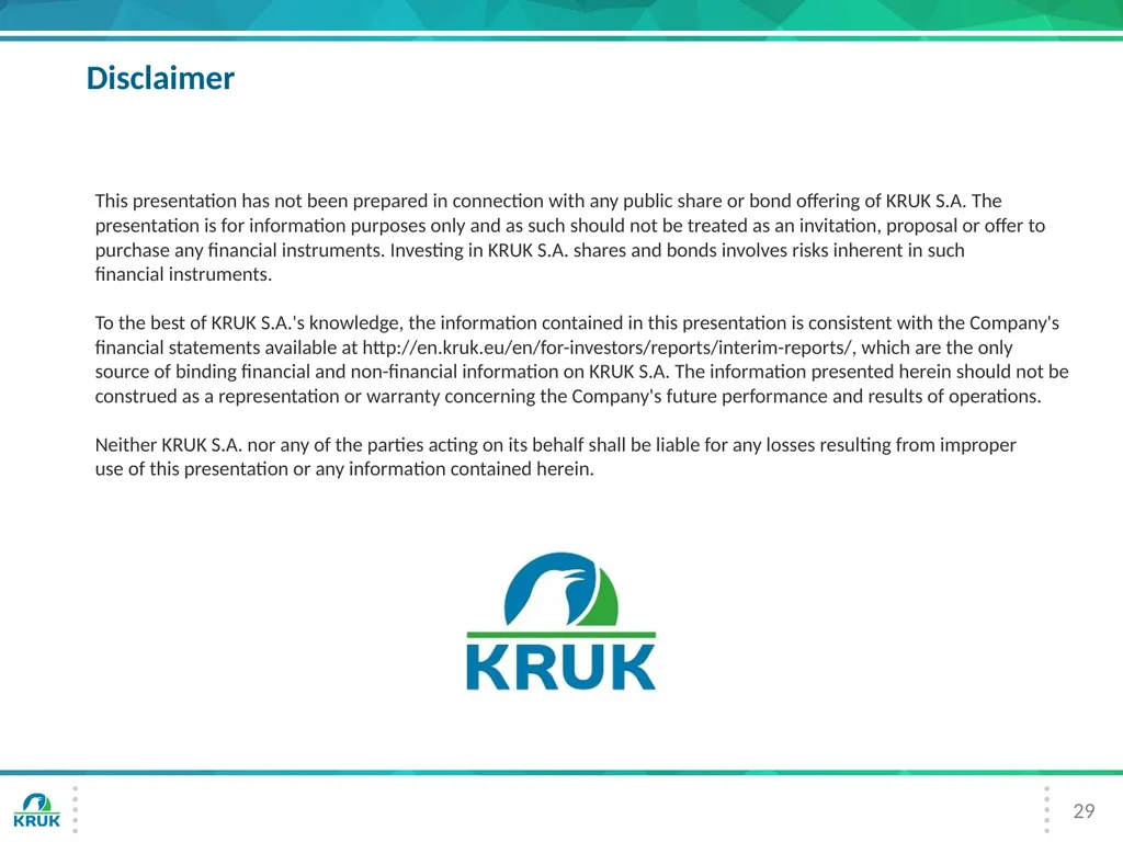 KRUK Group Presentation 3Q 2016 2 Introduction - slide 29 of 30