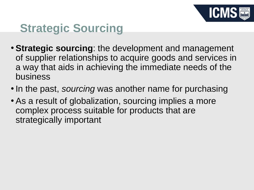 Sourcing materials and services Procurement MGT804 - slide 4 of 27