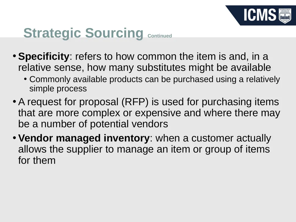 Sourcing materials and services Procurement MGT804 - slide 7 of 27