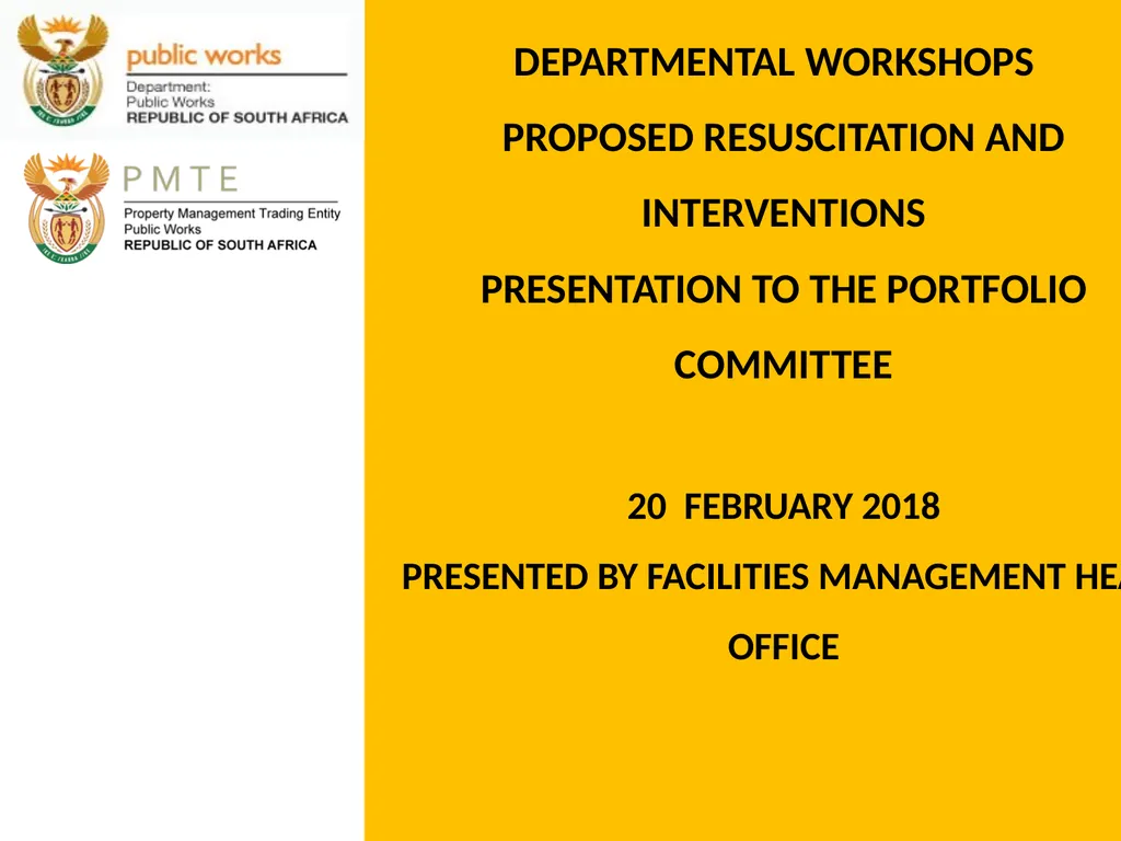 DEPARTMENTAL WORKSHOPS PROPOSED RESUSCITATION AND