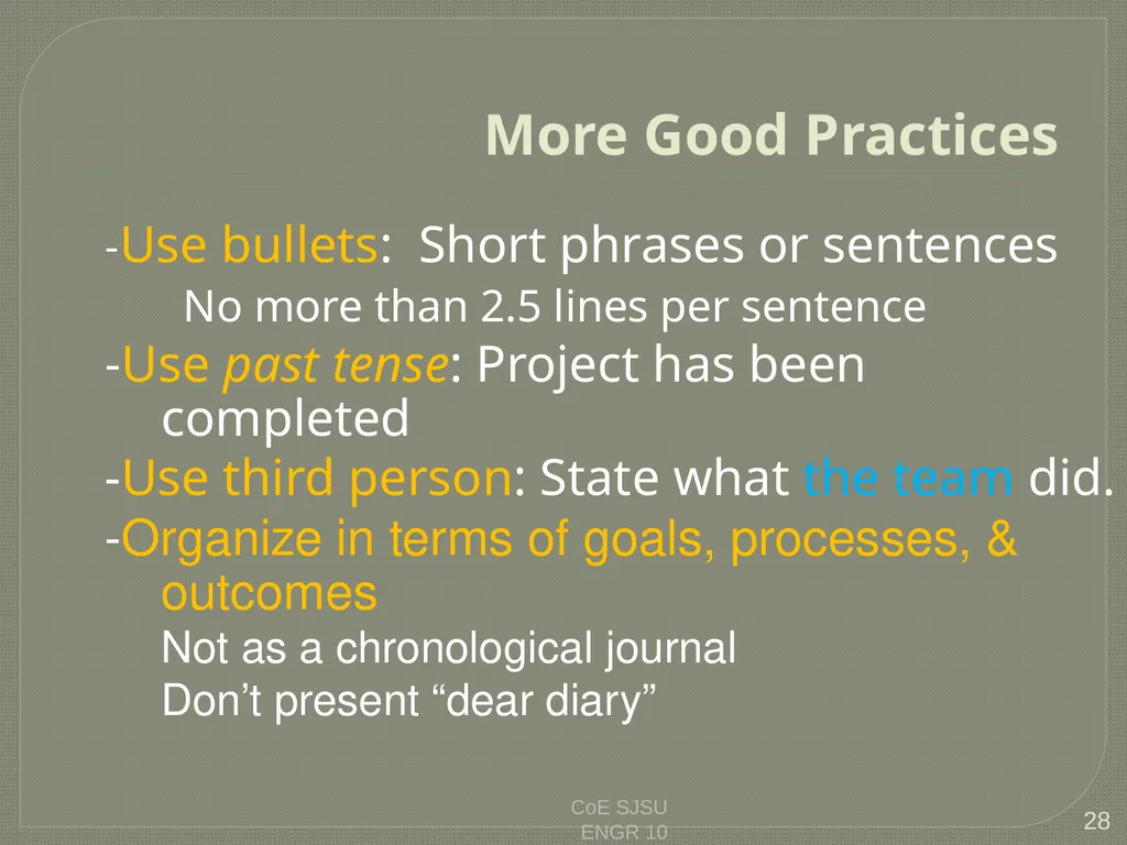 Tips for Great Oral Presentations ENGR 10 Charles - slide 28 of 36