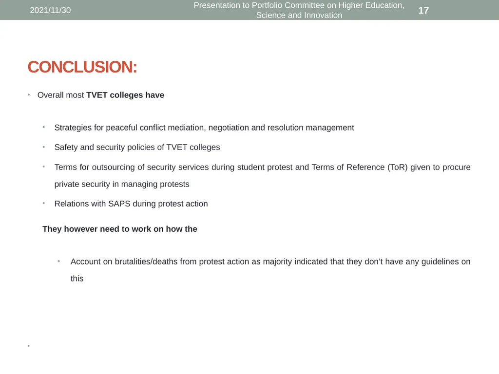 Presentation to Portfolio Committee on Higher - slide 17 of 18