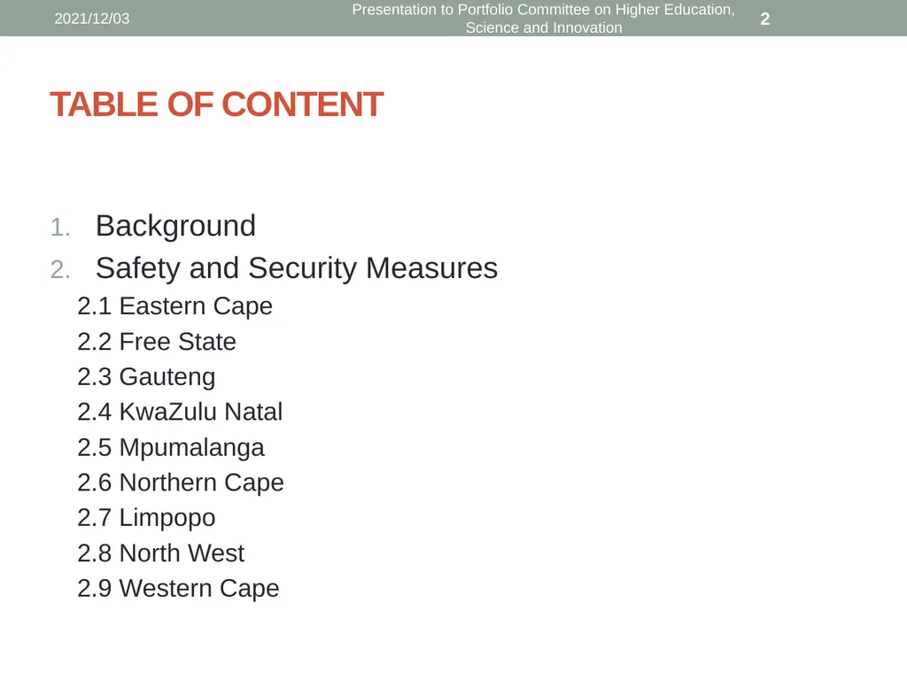 Presentation to Portfolio Committee on Higher - slide 2 of 18