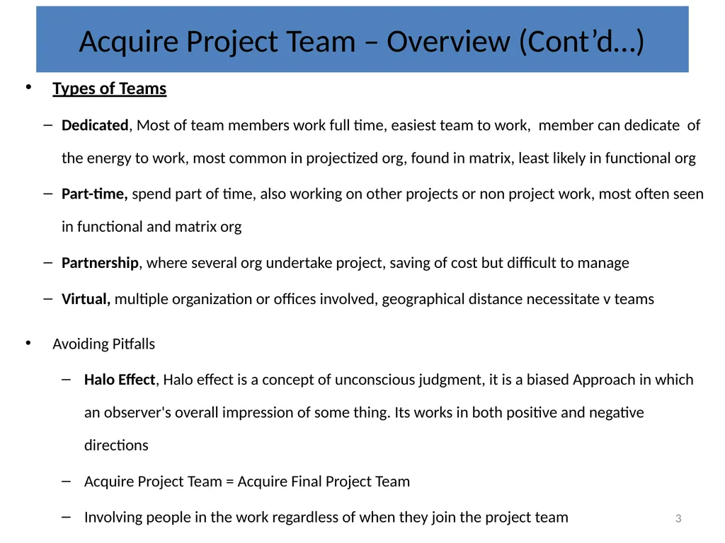 Lecture 5 Acquire Project Team OVERVIEW Acquiring - slide 3 of 31