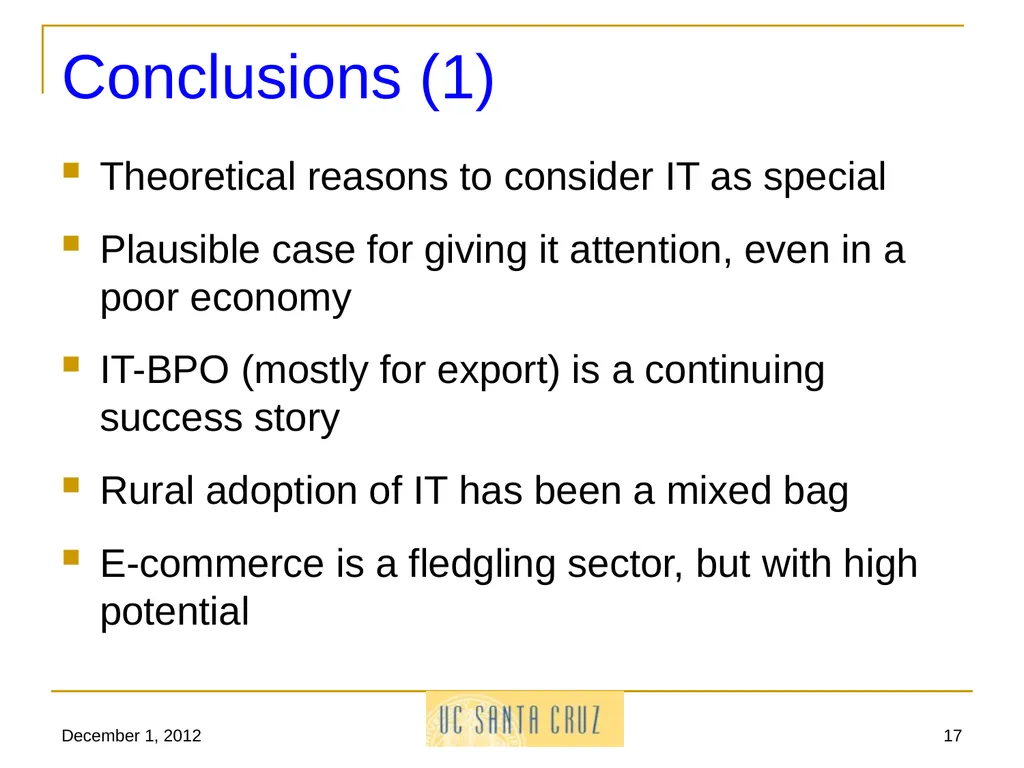 December 1, 2012 1 Information Technology and its - slide 17 of 18