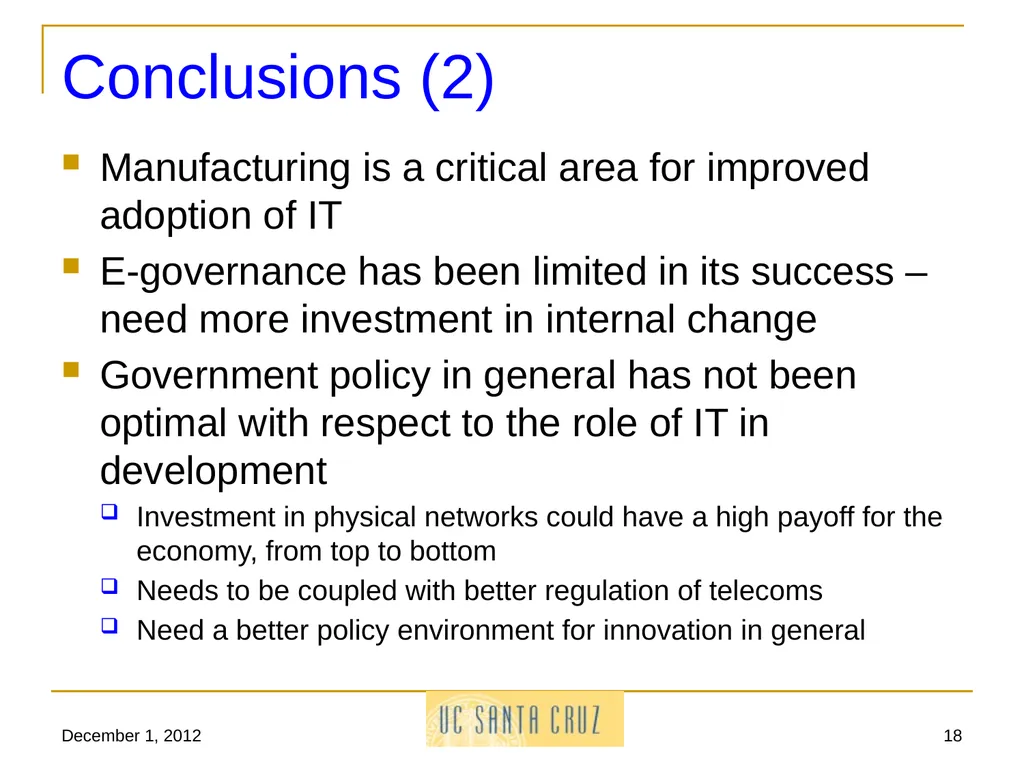 December 1, 2012 1 Information Technology and its - slide 18 of 18