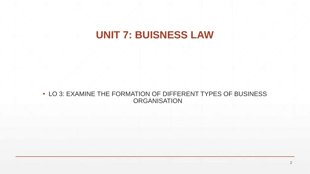 UNIT 7: BUSINESS LAW UNIT CODE: H/617/0736 UNIT 7: - slide 2 of 32
