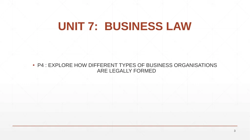 UNIT 7: BUSINESS LAW UNIT CODE: H/617/0736 UNIT 7: - slide 3 of 32