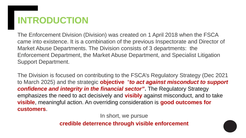 INTRODUCTION The Enforcement Division (Division) - slide 2 of 22