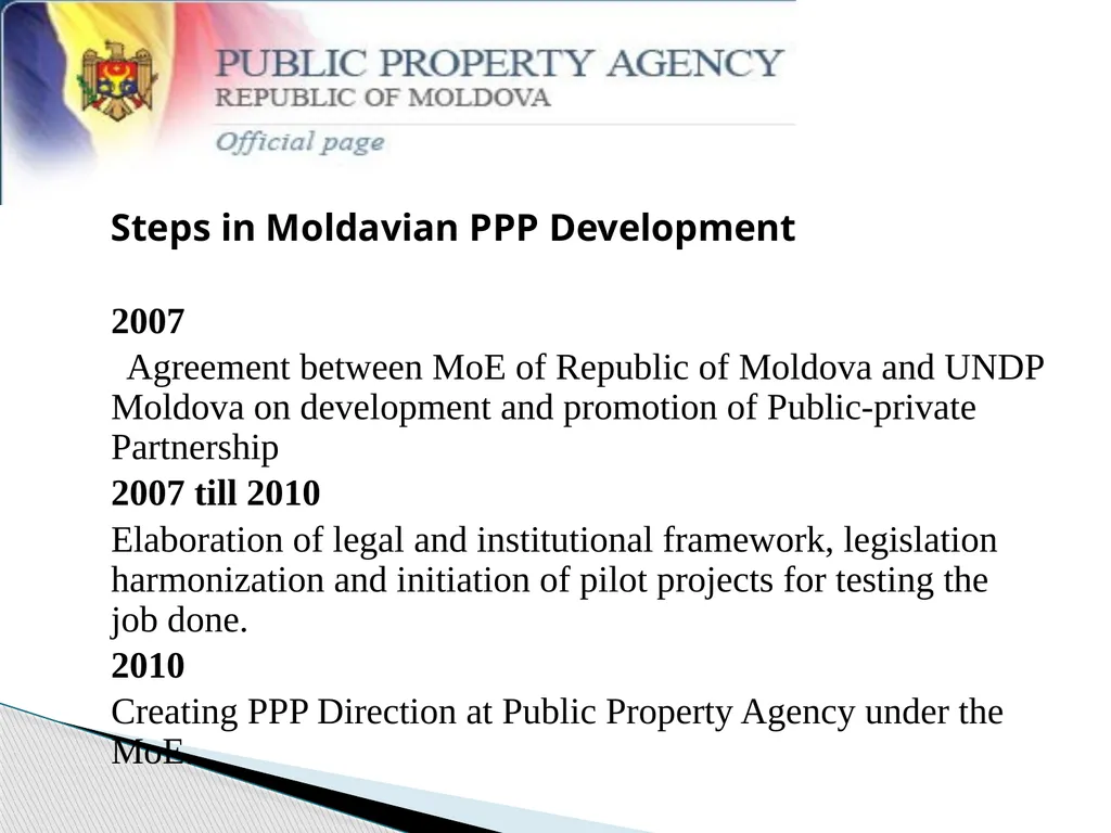 PPP Development Stage in Republic of Moldova - slide 2 of 13
