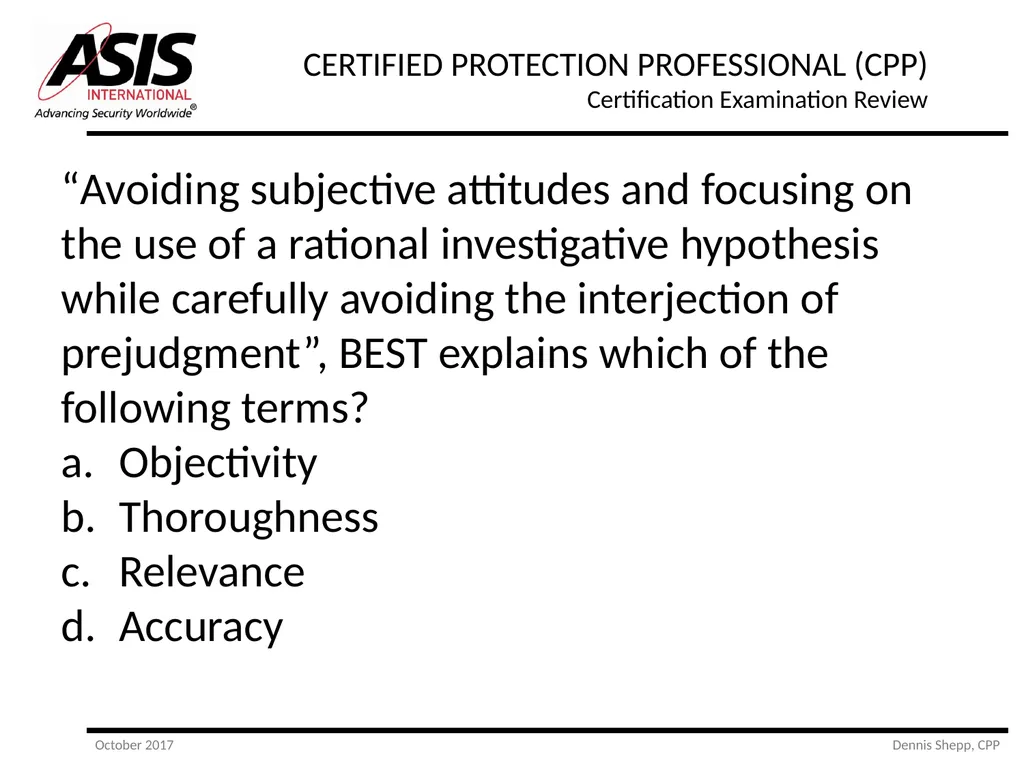 CERTIFIED PROTECTION PROFESSIONAL (CPP) - slide 119 of 177