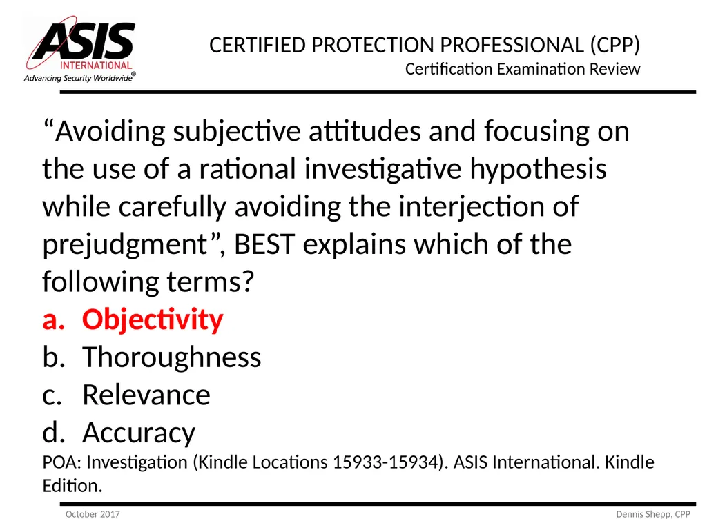 CERTIFIED PROTECTION PROFESSIONAL (CPP) - slide 120 of 177