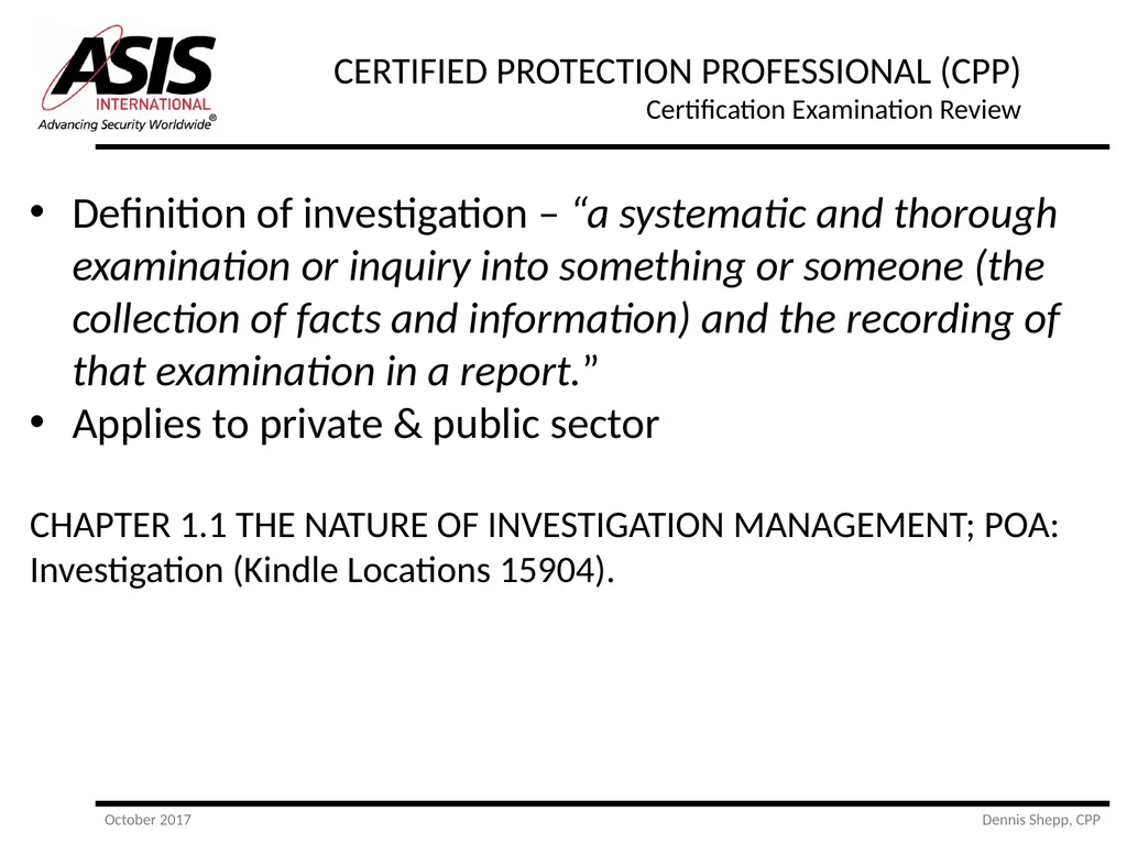 CERTIFIED PROTECTION PROFESSIONAL (CPP) - slide 9 of 177