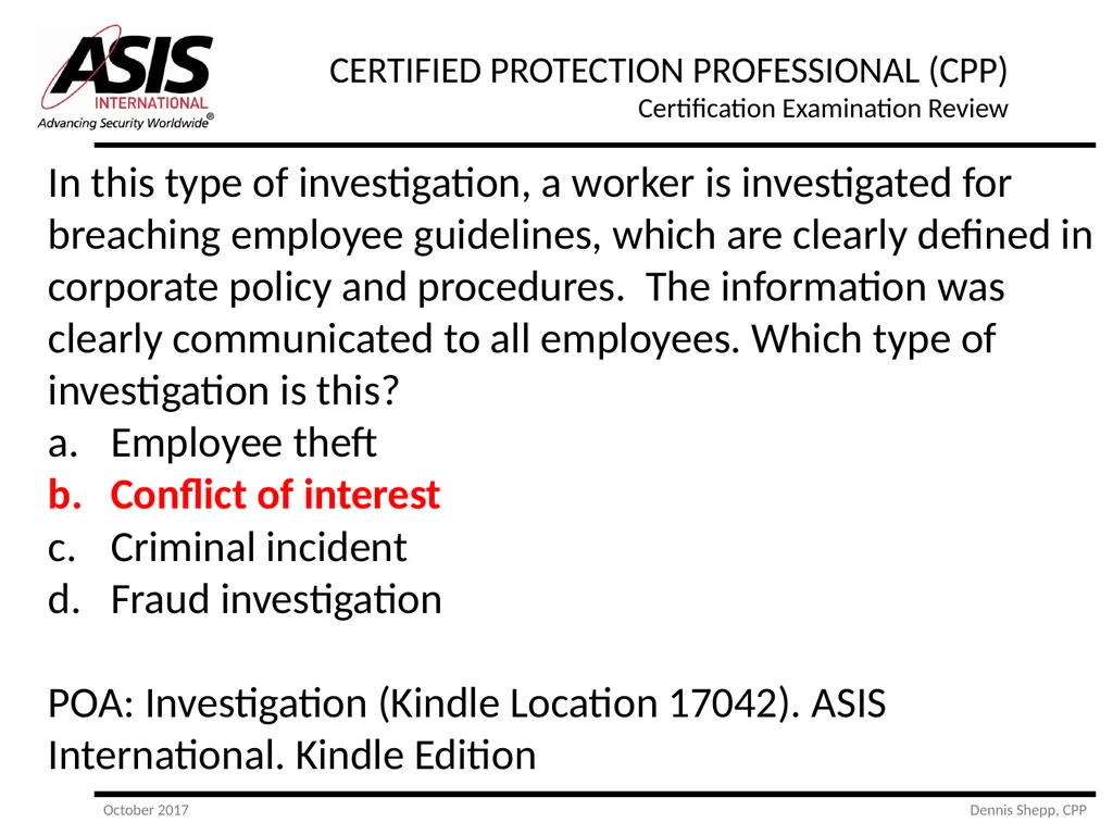 CERTIFIED PROTECTION PROFESSIONAL (CPP) - slide 136 of 177