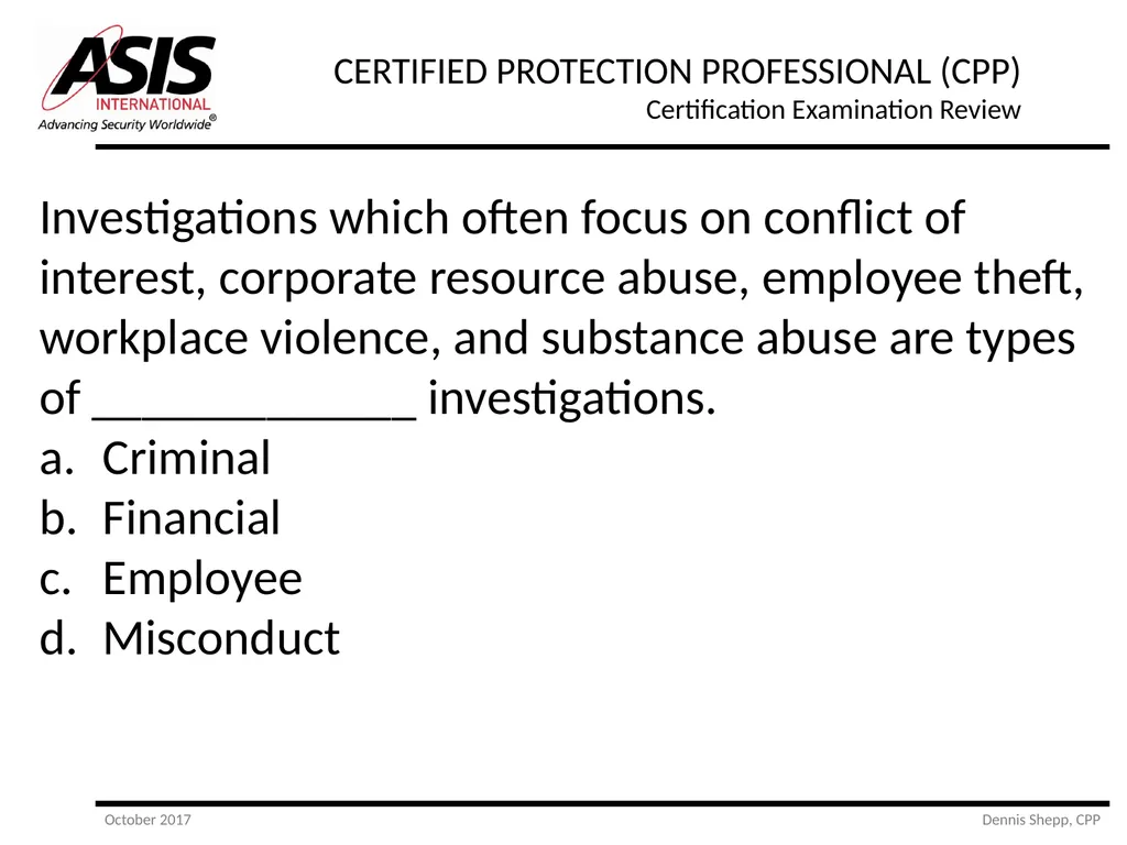 CERTIFIED PROTECTION PROFESSIONAL (CPP) - slide 133 of 177