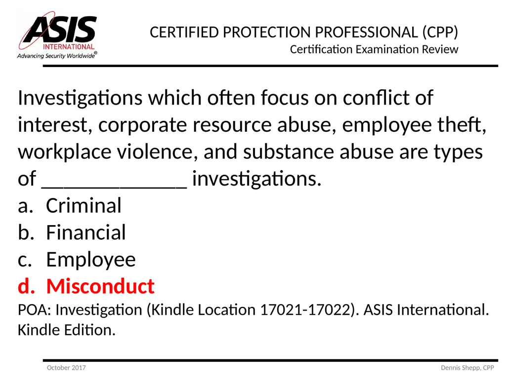 CERTIFIED PROTECTION PROFESSIONAL (CPP) - slide 134 of 177