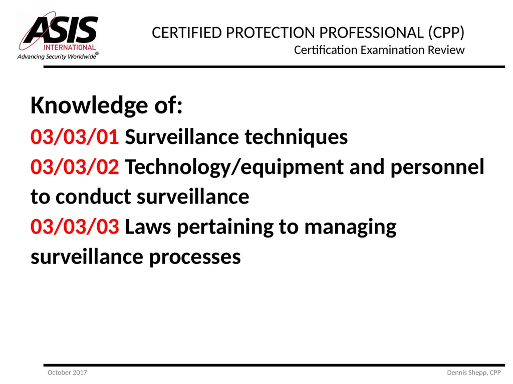 CERTIFIED PROTECTION PROFESSIONAL (CPP) - slide 61 of 177