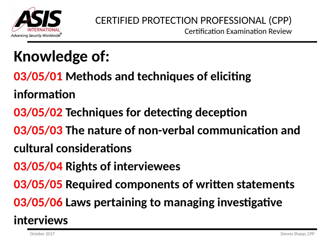 CERTIFIED PROTECTION PROFESSIONAL (CPP) - slide 77 of 177