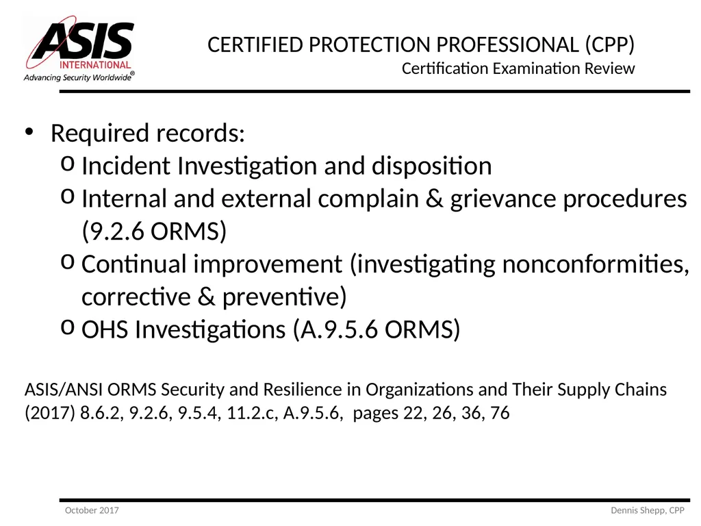 CERTIFIED PROTECTION PROFESSIONAL (CPP) - slide 23 of 177
