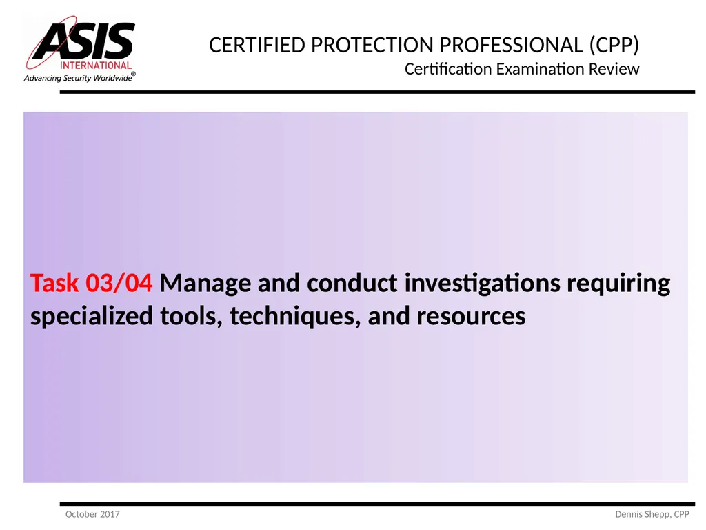 CERTIFIED PROTECTION PROFESSIONAL (CPP) - slide 69 of 177
