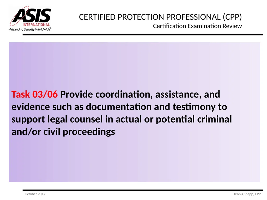 CERTIFIED PROTECTION PROFESSIONAL (CPP) - slide 103 of 177
