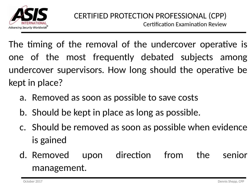 CERTIFIED PROTECTION PROFESSIONAL (CPP) - slide 147 of 177