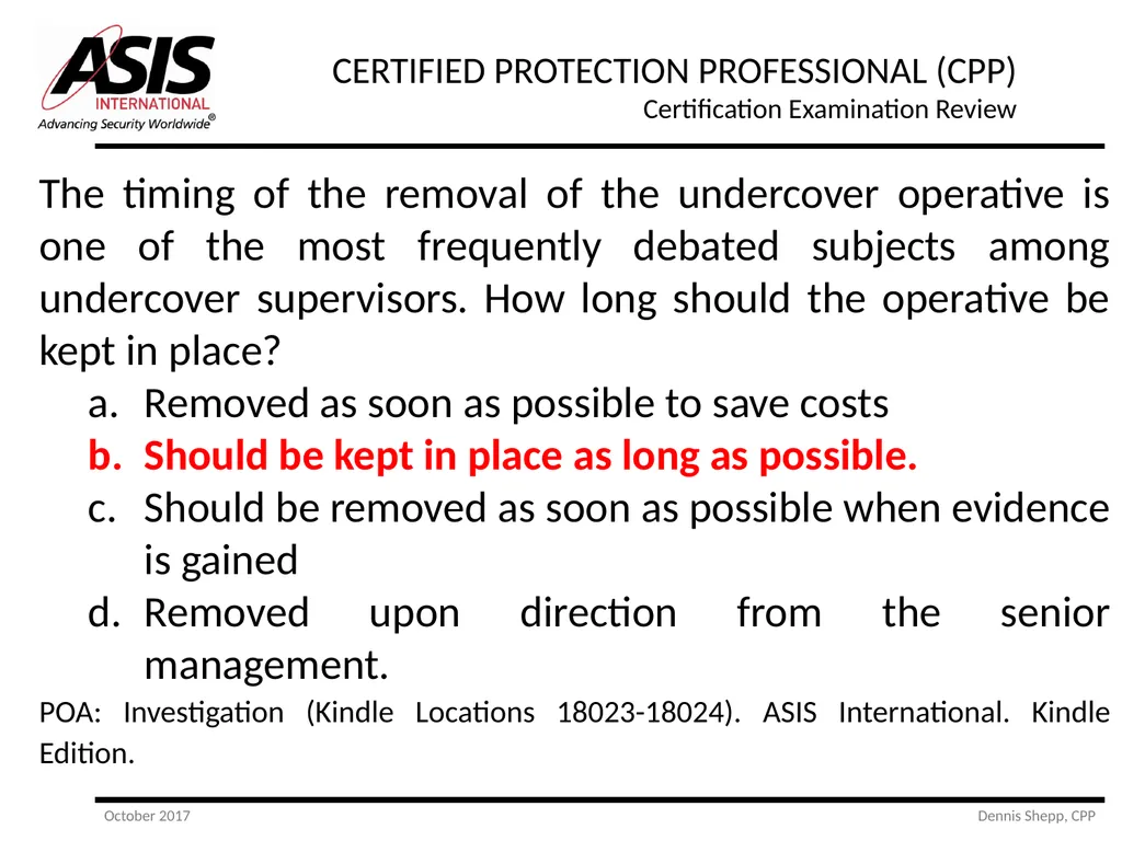 CERTIFIED PROTECTION PROFESSIONAL (CPP) - slide 148 of 177