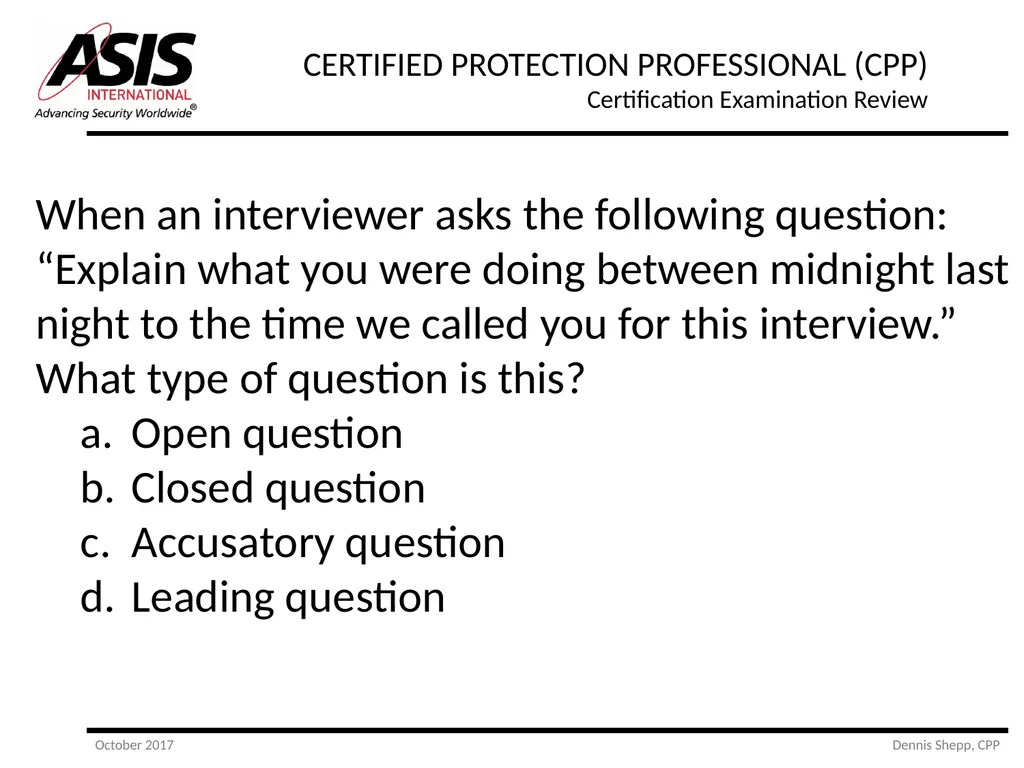 CERTIFIED PROTECTION PROFESSIONAL (CPP) - slide 167 of 177