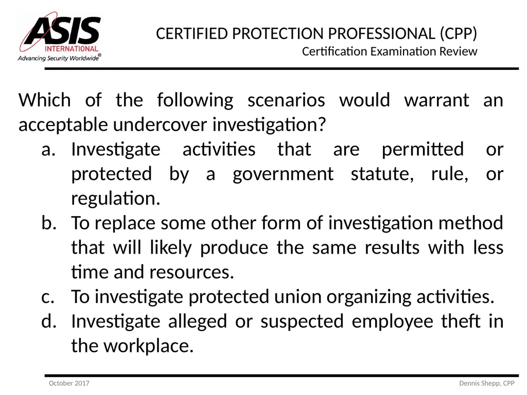 CERTIFIED PROTECTION PROFESSIONAL (CPP) - slide 143 of 177