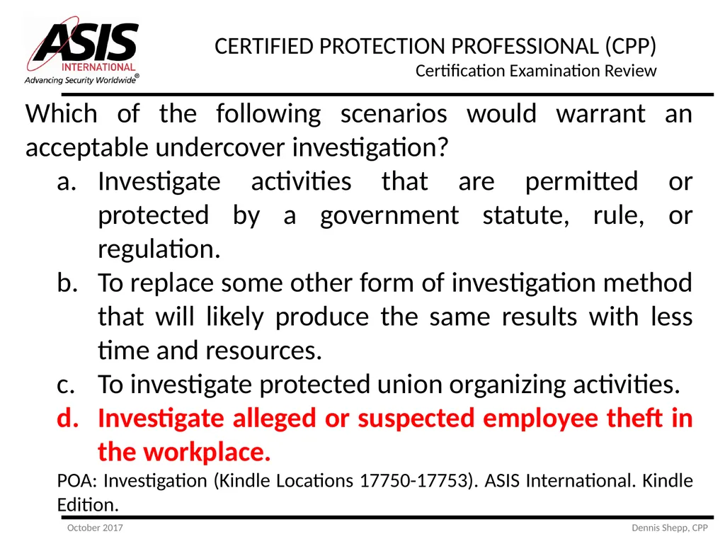 CERTIFIED PROTECTION PROFESSIONAL (CPP) - slide 144 of 177