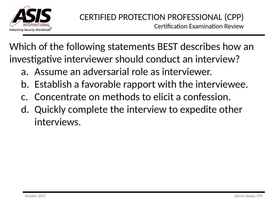 CERTIFIED PROTECTION PROFESSIONAL (CPP) - slide 161 of 177