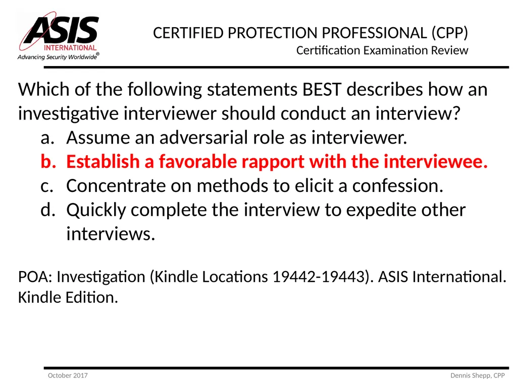 CERTIFIED PROTECTION PROFESSIONAL (CPP) - slide 162 of 177