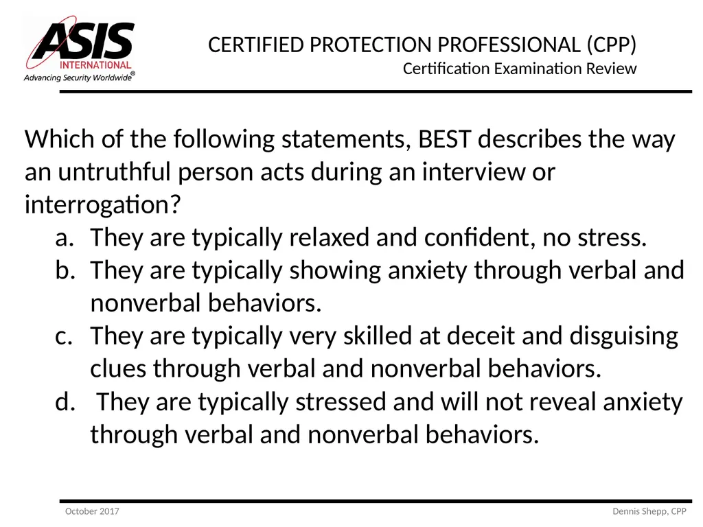 CERTIFIED PROTECTION PROFESSIONAL (CPP) - slide 163 of 177