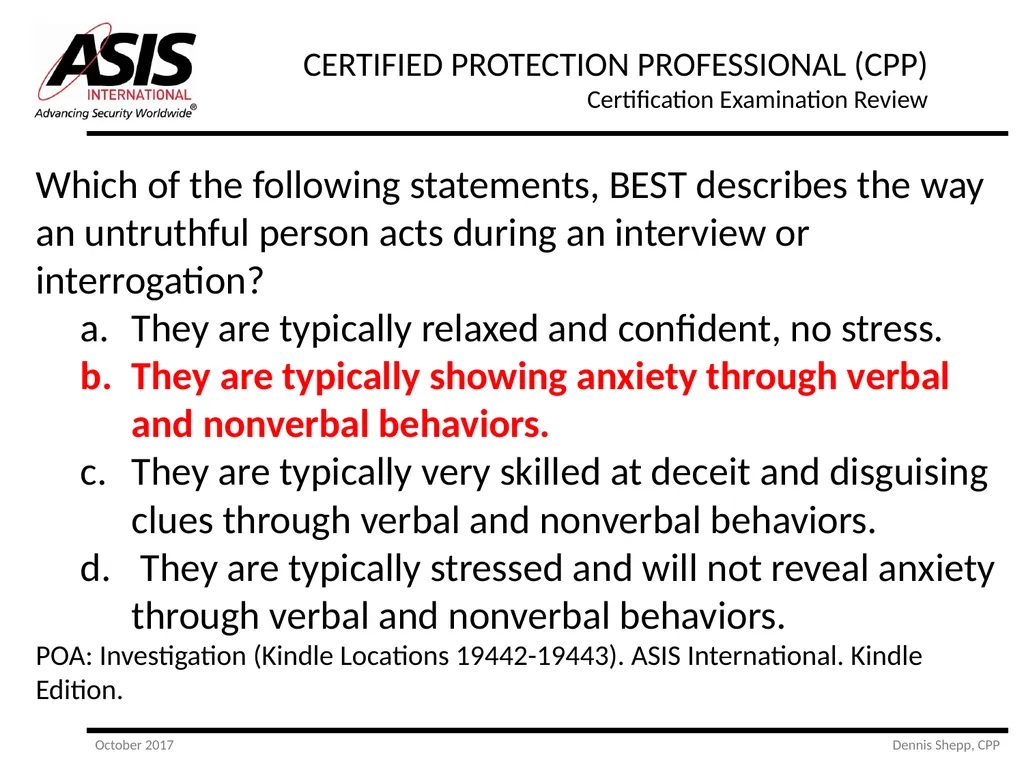 CERTIFIED PROTECTION PROFESSIONAL (CPP) - slide 164 of 177