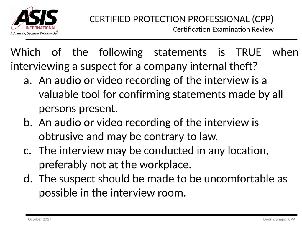 CERTIFIED PROTECTION PROFESSIONAL (CPP) - slide 165 of 177