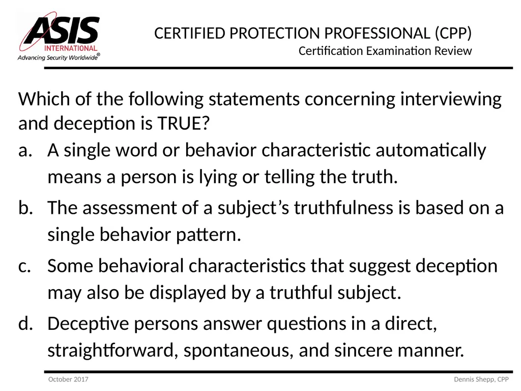 CERTIFIED PROTECTION PROFESSIONAL (CPP) - slide 171 of 177
