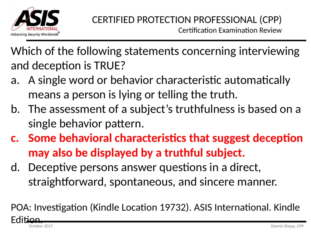 CERTIFIED PROTECTION PROFESSIONAL (CPP) - slide 172 of 177