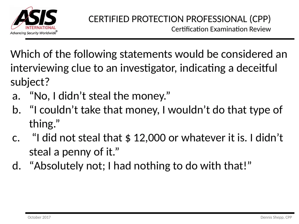 CERTIFIED PROTECTION PROFESSIONAL (CPP) - slide 173 of 177