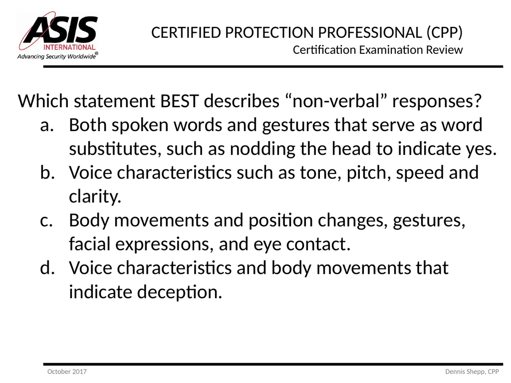 CERTIFIED PROTECTION PROFESSIONAL (CPP) - slide 169 of 177